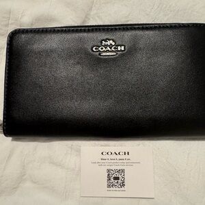 Coach Black Leather Zip-Around Wallet